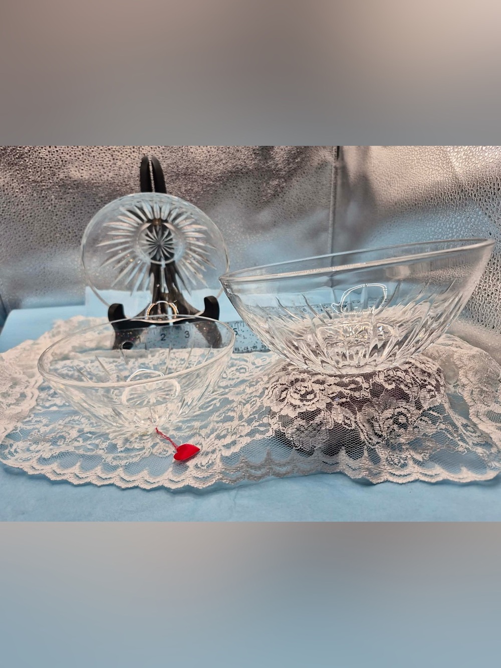 Vintage Lead Crystal Glass Bowl Set Princess House Highlights w Starburst Bowls